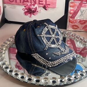 Denim Cap with Rhinestone Anchor Design